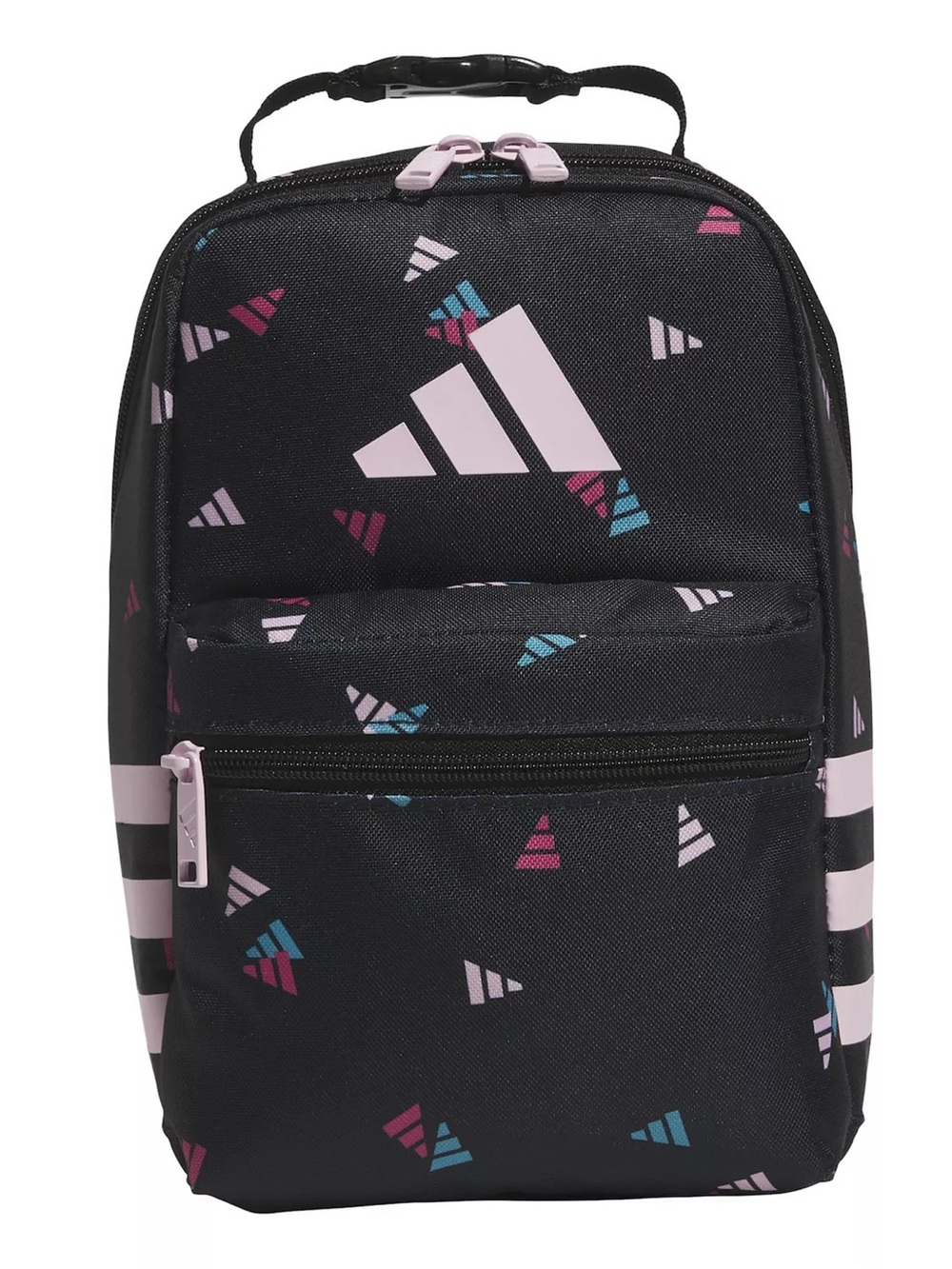adidas Santiago 3 Insulated School Lunch Bag w/ Handle & Zipper Black Pink Print